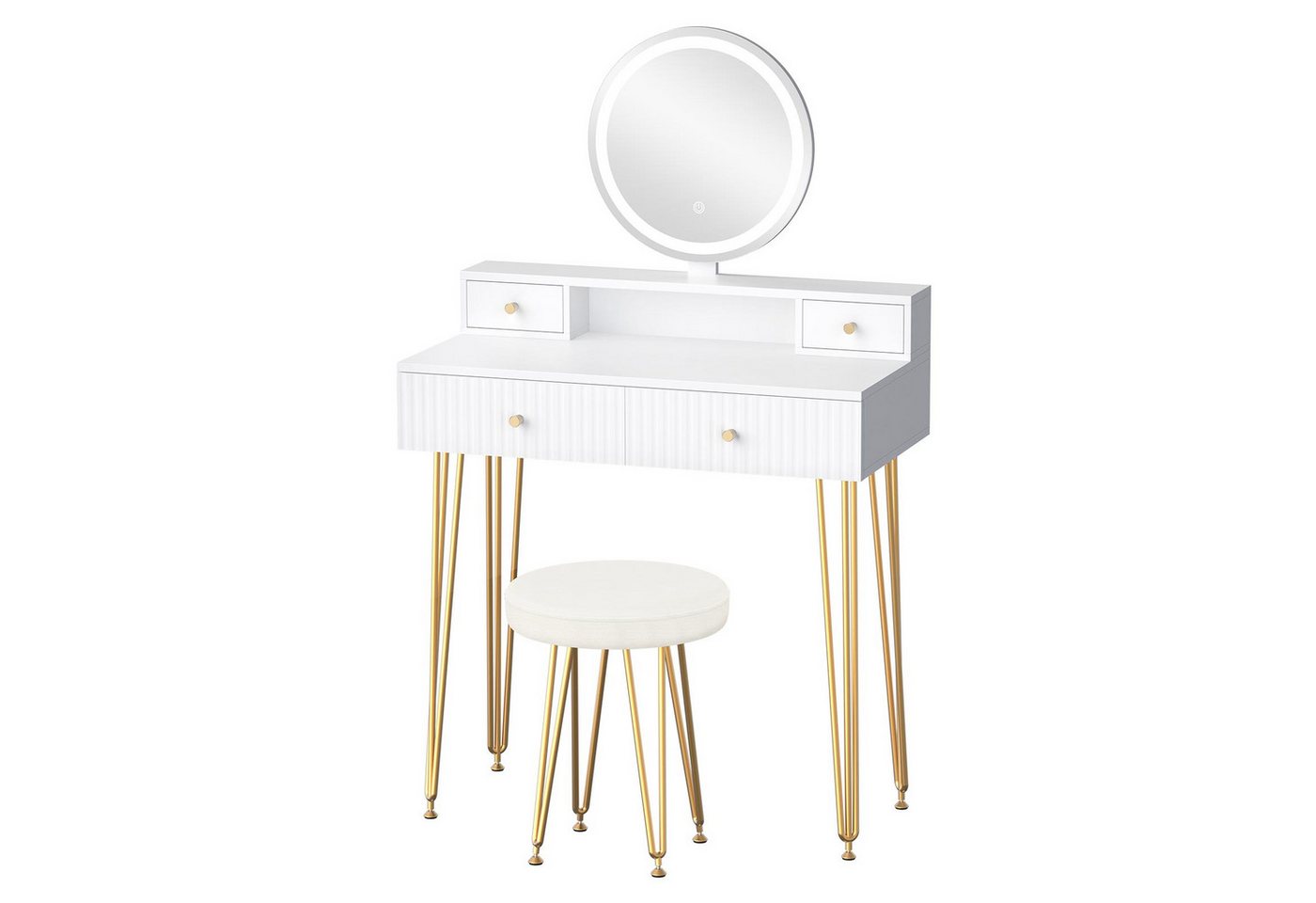 ALFORDSON Schminktisch Modernes LED-Schminktisch-Set Weiß & Gold (1-St., mit Spiegel, Schubladen und passendem Hocker), ideal für Schlafzimmer und kleine Wohnungen von ALFORDSON