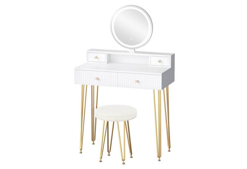 ALFORDSON Schminktisch Modernes LED-Schminktisch-Set Weiß & Gold (1-St., mit Spiegel, Schubladen und passendem Hocker), ideal für Schlafzimmer und kleine Wohnungen von ALFORDSON