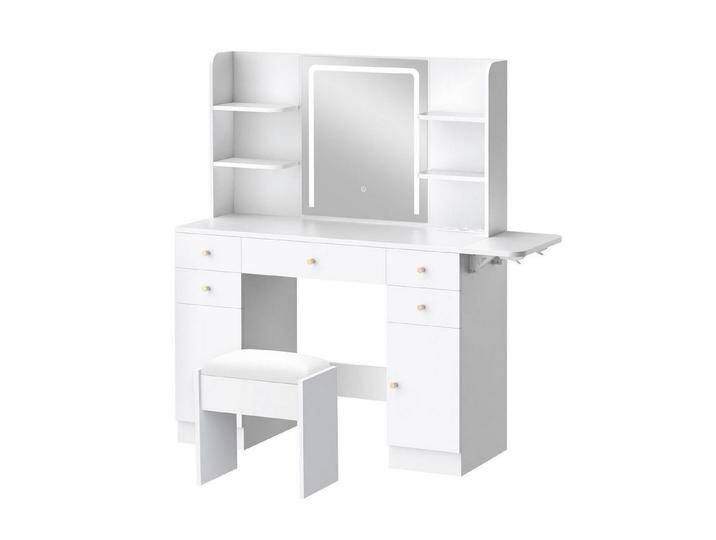 ALFORDSON Schminktisch Schminktisch mit LED-Spiegel und 5 Schubladen, Aufbewahrungshocker (1-St), Frisiertisch mit Steckdose und 10 Lichtern, weiß von ALFORDSON
