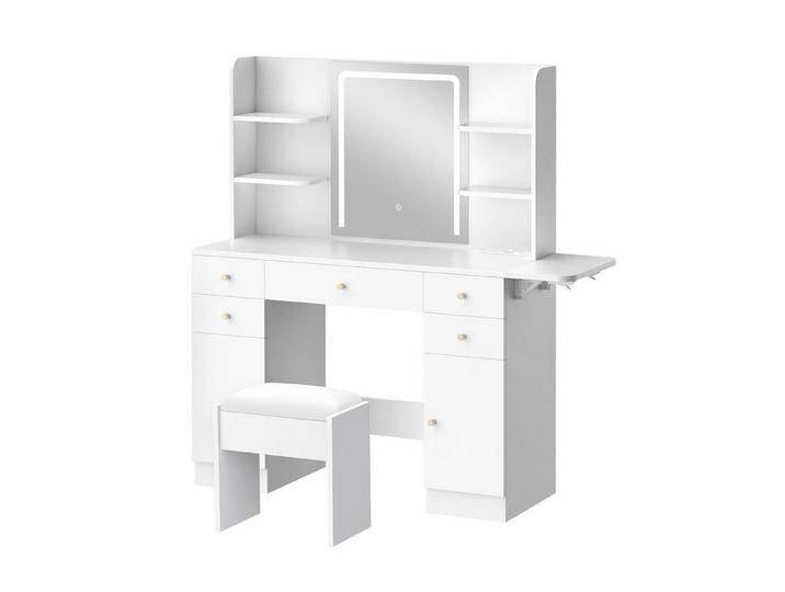 ALFORDSON Schminktisch Schminktisch mit LED-Spiegel und 5 Schubladen, Aufbewahrungshocker (1-St), Frisiertisch mit Steckdose und 10 Lichtern, weiß von ALFORDSON