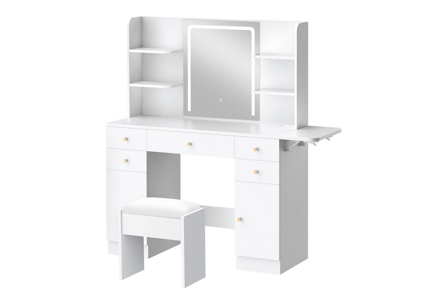 ALFORDSON Schminktisch Schminktisch mit LED-Spiegel und 5 Schubladen, Aufbewahrungshocker (1-St), Frisiertisch mit Steckdose und 10 Lichtern von ALFORDSON