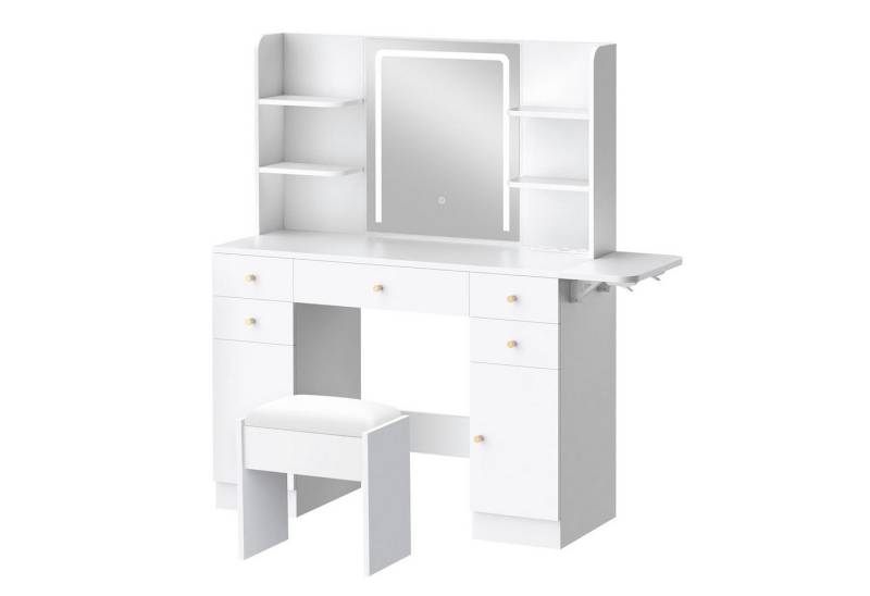 ALFORDSON Schminktisch Schminktisch mit LED-Spiegel und 5 Schubladen, Aufbewahrungshocker (1-St), Frisiertisch mit Steckdose und 10 Lichtern von ALFORDSON
