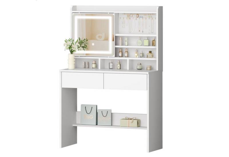 ALFORDSON Schminktisch mit 2 Schubladen und Schmuckhalter, LED-Spiegel stufenlos dimmbar (1-St), 3 Farbmodi einstellbar, Schlafzimmerkommode für Frauen von ALFORDSON