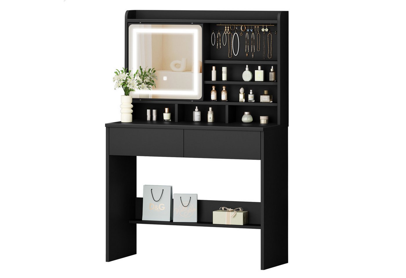 ALFORDSON Schminktisch mit 2 Schubladen und Schmuckhalter, LED-Spiegel stufenlos dimmbar (1-St), 3 Farbmodi einstellbar, Schlafzimmerkommode für Frauen von ALFORDSON