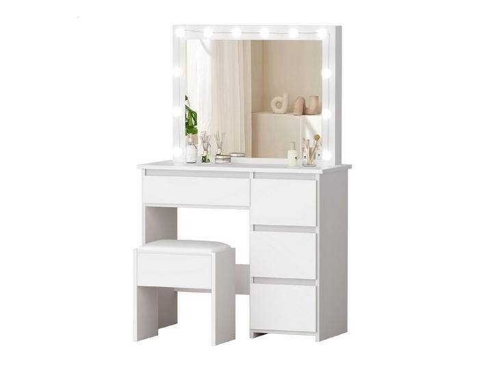 ALFORDSON Schminktisch mit Spiegel, 4 Schubladen & Aufbewahrungshocker, LED-Beleuchtung (Schminktisch-Set für Damen- und Mädchenschlafzimmer, 1-St), 90 cm lange Schreibtischplatte von ALFORDSON