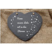Großes Schiefer-Herz "Nimm Unsere Liebe Mit Zu Den Sternen" - Grabgestaltung Sternenkind Trauer Beerdigung Allerheiligen Inkl. Versand von ALFotografieGrafik