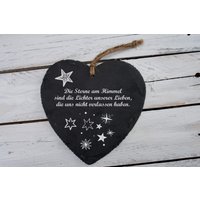 Schiefer Herz Mit Sternen-Motiv "Die Sterne Am Himmel...." - Grabgestaltung Trauer Beerdigung Allerheiligen Grab Erinnerung von ALFotografieGrafik