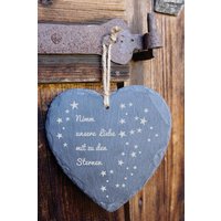 Schiefer-Herz "Nimm Unsere Liebe Mit Zu Den Sternen" - Grabgestaltung Trauer Beerdigung Allerheiligen von ALFotografieGrafik