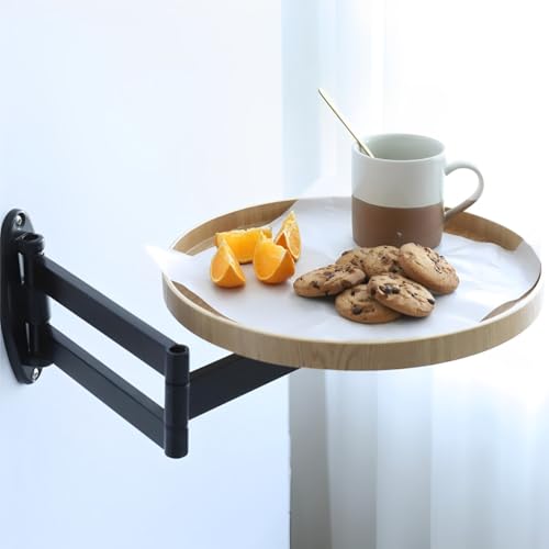 ALGFree Runder Tisch zur Wandmontage, Wandmontierter Schreibtisch 180 Grad drehbar, Klein Pub-Tisch für Nachttisch, Zuhause, Küche, Schlafzimmer (Rohholz) von ALGFree