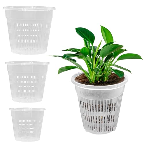 ALI2 Orchideentöpfe 9 Stück Transparenter Kunststoff-Blumentopf, Kalibern 110 mm, 140 mm en 160 mm je 3 Stück, Kunststoff Atmungsaktiv Orchideentopf für Drinnen und Draußen, mit Schlitzen von ALI2