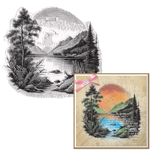 ALIBBON Tree Lake Mountain Clear Stamps for Card Making and Photo Album Decorations, Natural Scenery Background Transparent Silicone Stamps Rubber Seal Stamps for Crafts Journal DIY Scrapbooking ALIBBON Tree Lake Mountain Clear Stamps for Card Making and Photo Album Decorations, Natural Scenery Background Transparent Silicone Stamps Rubber Seal Stamps for Crafts Journal DIY Scrapbooking von Alibbon