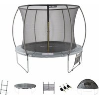 Sweeek - Trampolin 305cm Innennetz mit Zubehörpaket + Campingzelt - Grau von SWEEEK