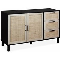 Skandinavisches Sideboard mit Holzdekor und Rohrgeflecht 2 Türen 120 cm - Schwarz - Sweeek von SWEEEK