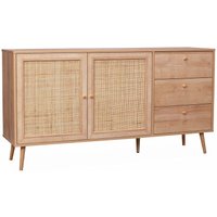 sweeek - Skandinavisches Sideboard, Holzeffekt mit Rattangeflecht, 2 Türen, 150 cm - Natur von SWEEEK