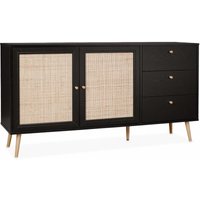 Skandinavisches Sideboard, Holzeffekt mit Rattangeflecht, 2 Türen, 150 cm - Schwarz - Sweeek von SWEEEK