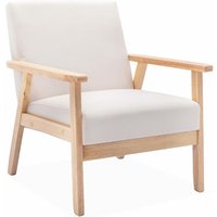 Sweeek - Skandinavischer Sessel aus Hevea-Holz mit Stoffbezug, Polyester, Creme von SWEEEK