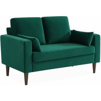 2-Sitzer-Vintage-Sofa mit Samt und Füßen aus Hevea-Holz, Samt, Grün - Grün - Sweeek von SWEEEK