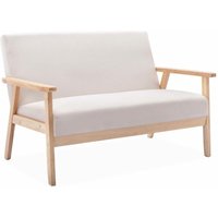 2-Sitzer Sitzbank mit Stoffbezug und Holzbeinen, Stoff, Beige - Sweeek von SWEEEK