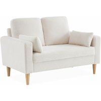 2-Sitzer-Sofa mit Bouclé Teddystoff und Holzbeinen - Antikweiß - Sweeek von SWEEEK