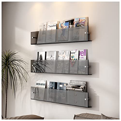 Bücherregal aus Acryl, schwimmendes Regal, an der Wand befestigt, transparenter Display-Halter, Badezimmer, Küche, Leisten-Organizer (Farbe: klar, grau, orange) (Color : Grey, Size : L 60cm) von ALIGMA