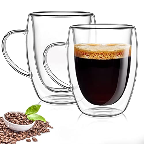 ALIMOTA 350 ml Glas-Kaffeetassen, isolierte doppelwandige Kaffeegläser 2er-Set, hitzebeständige Tassen-Trinkgläser mit Griff, mikrowellengeeignet, Glas-Kaffeetassen, Cappuccino-Latte-Espressotassen von ALIMOTA