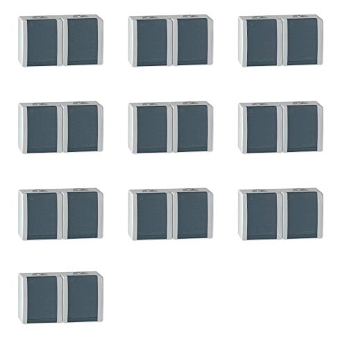 ALING-CONEL 2-fach Aufputz Schutzkontakt Steckdose mit Klappdeckel 16A/250V~ / IP44 - Grau (10er Set) von ALING-CONEL