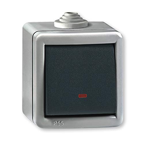 ALING-CONEL Armor Line Aufputz Wechselschalter mit Glimmlampe 10AX/250V~ / IP 55 (Metallausführung) Grau mit Wippe in Anthrazit von ALING-CONEL