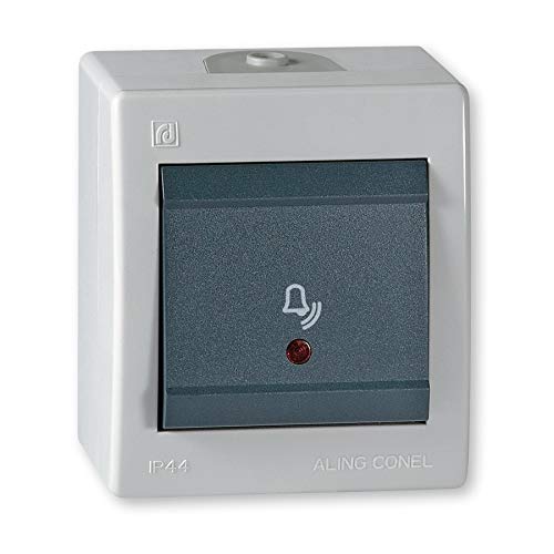 ALING-CONEL Aufputz Klingeltaster mit Glimmlampe 10AX/250V~ / IP 44 - Grau von ALING-CONEL