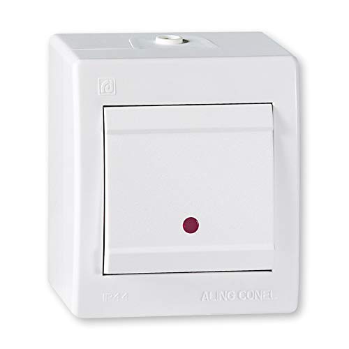 ALING-CONEL Ein/Aus Aufputz Schalter mit Glimmlampe (Wippschalter) 10AX/250V~ / IP 44 - Weiß von ALING-CONEL