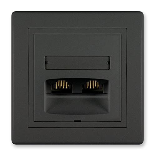 ALING-CONEL | PRESTIGE-Line | Unterputz-Datendose 2-fach | für Installationsdose ø 60mm | RJ 45 Cat 6 FTP (abgeschirmt) | Keystone | inkl.Rahmen (komplett) | Schwarz Soft Touch von ALING-CONEL