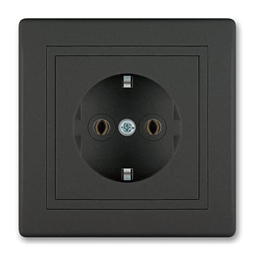 ALING-CONEL | PRESTIGE-Line | Unterputz-Steckdose mit | Schutzkontakt | VDE-zertifiziert | für Installationsdose ø 60mm | 16AX/250V~ | inkl.Rahmen (komplett) | Schwarz Soft Touch von ALING-CONEL