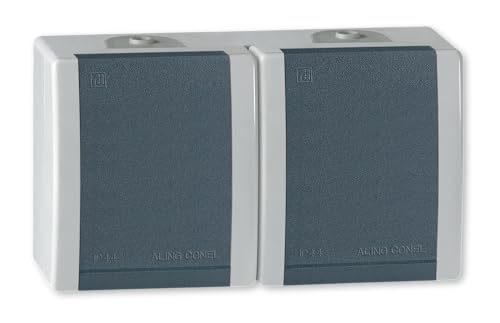 ALING-CONEL Power Line Aufputz-Steckdosen (2-fach Steckdose (verdrahtet) mit Klappdeckel, Grau) von ALING-CONEL