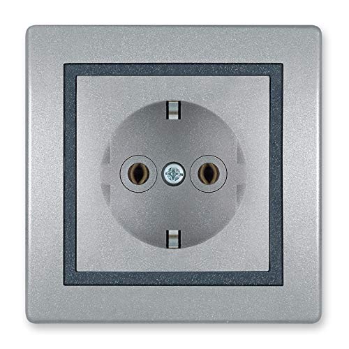 ALING-CONEL Schutzkontakt Steckdose 16A/250V~ inkl.Rahmen (komplett) Silber/Graphit/Silber von ALING-CONEL