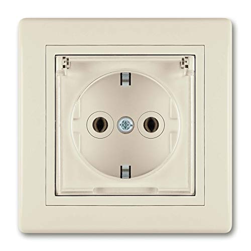 ALING-CONEL Schutzkontakt Steckdose mit transparenter Abdeckung 16A/250V~ inkl.Rahmen (komplett) Beige (RAL 1013) von ALING-CONEL