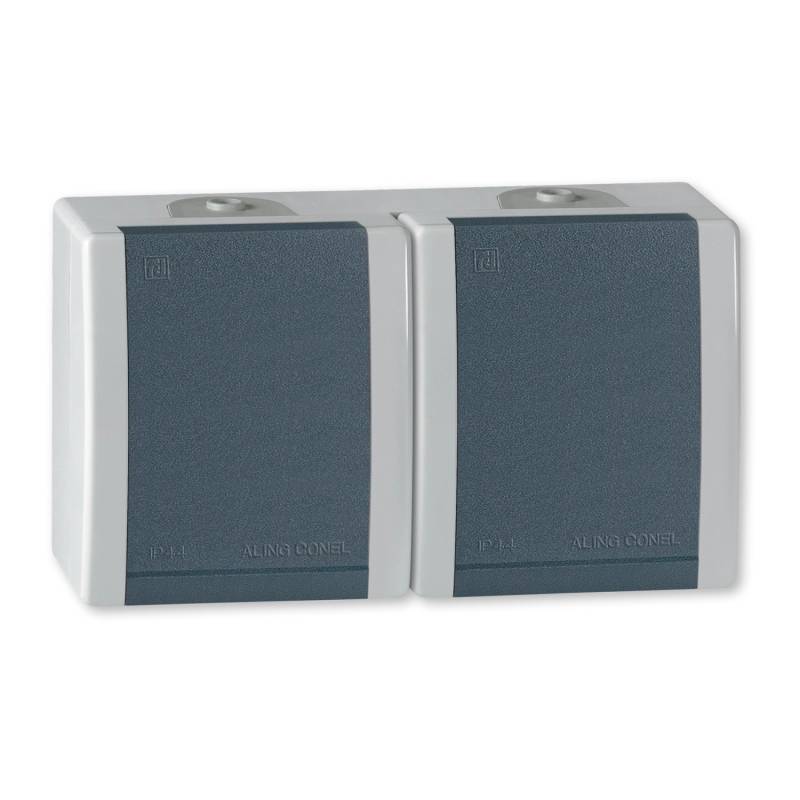 Aling-Conel 2-fach Aufputz Steckdose 16A250V IP44 Grau von ALING-CONEL