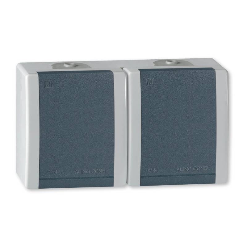 Aling-Conel 2-fach Aufputz Steckdose 16A250V IP44 Verdrahtet Grau von ALING-CONEL