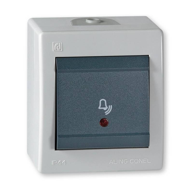 Aling-Conel Aufputz Klingeltaster mit Glimmlampe 10AX250V IP 44 Grau von ALING-CONEL