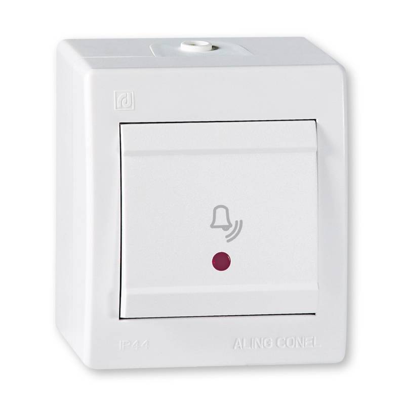 Aling-Conel Aufputz Klingeltaster mit Glimmlampe 10AX250V IP 44 Weiß von ALING-CONEL