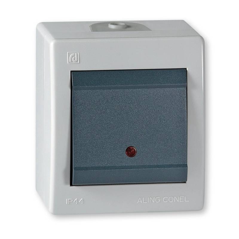 Aling-Conel Aufputz Kreuzschalter mit Glimmlampe und Wippschalter 10AX250V IP 44 Grau von ALING-CONEL