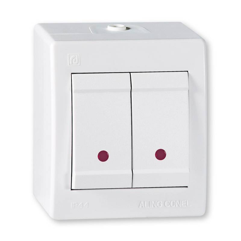 Aling-Conel Aufputz Serienschalter mit Glimmlampe und Wippschalter 10AX250V IP 44 Weiß von ALING-CONEL