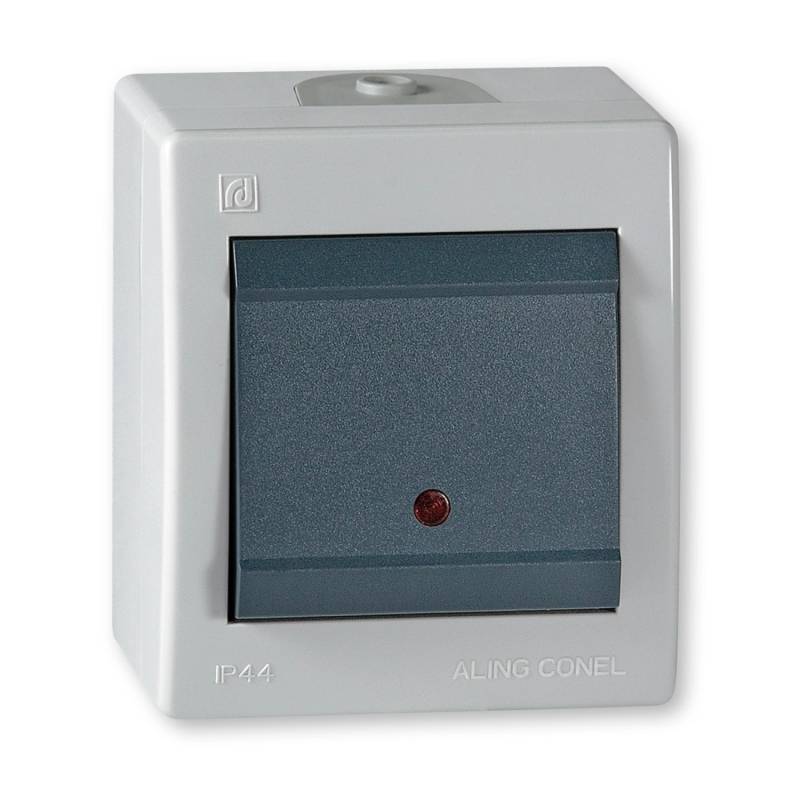 Aling-Conel Aufputz Wechselschalter mit Glimmlampe und Wippschalter 10AX250V IP 44 Grau von ALING-CONEL