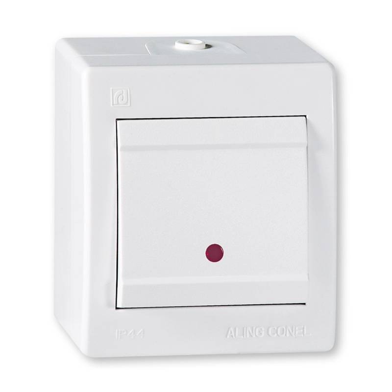Aling-Conel Aufputz Wechselschalter mit Glimmlampe und Wippschalter 10AX250V IP 44 Weiß von ALING-CONEL