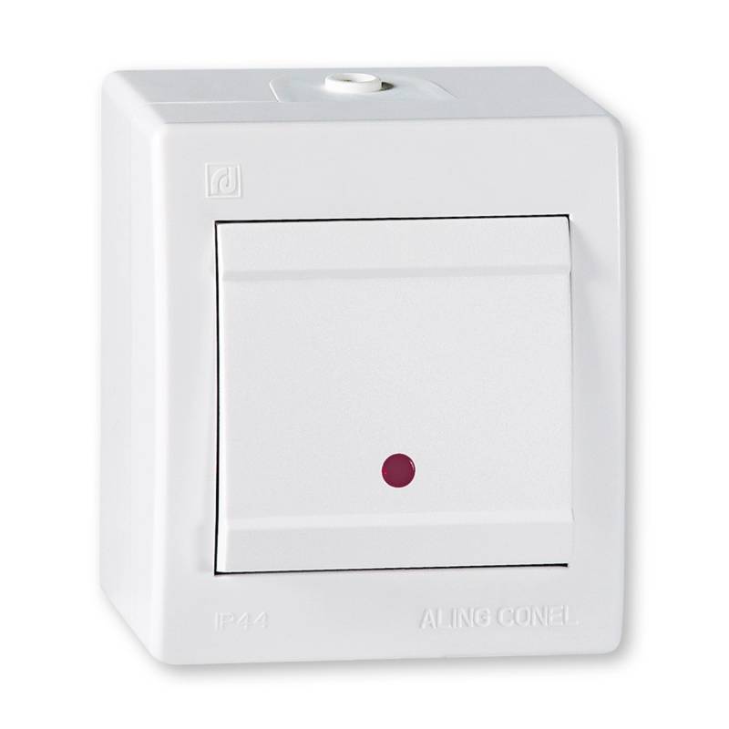 Aling-Conel EinAus Aufputz Schalter mit Glimmlampe und Wippschalter 10AX250V IP 44 Weiß von ALING-CONEL