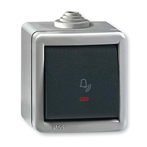 Aufputz Klingeltaster mit Glimmlampe 10AX/250V~ / IP 55 (Metallausführung) Grau mit Wippe in Anthrazit von ALING-CONEL