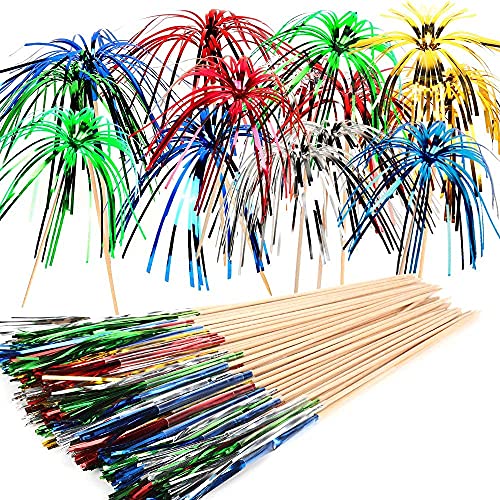 ALINK 100 Stück Cocktailspieße Cocktail Picks Feuerwerk Sticks, Feuerwerk Sticks Cocktail Deko Benutzt für Cocktail Party Dekorationen, Bunte Frucht Zahnstocher Palme Cocktail Picks von ALINK