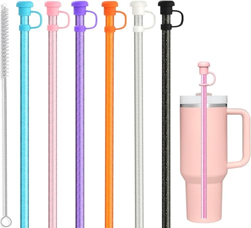 ALINK 12 Pack Kappen-Tipps Ersatz Glitter Strohhalme und Abdeckungen für 40 oz Stanley Adventure Travel Tumbler Cup, Wiederverwendbare, Kompatibel mit 40oz 30oz 20oz 14oz Stanley Wasserkrug von ALINK