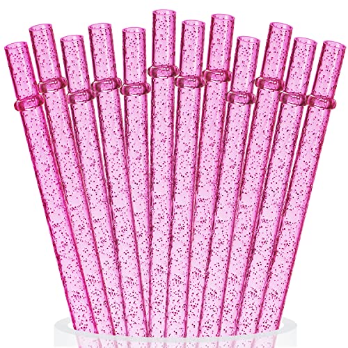 ALINK 12PCS wiederverwendbare rosa Glitzer Strohhalme, 28cm lang Hartplastik Becher Trinkhalme mit Reinigungsbürste von ALINK