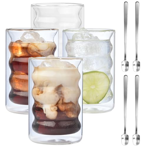 ALINK 350ml Doppelwandige Latte Macchiato Gläser Set,Borosilikatglas Kaffeetassen Glas 4er Set,Kaffeeglas Teegläser für Cappuccino,Latte,Tee,EIS,Eistee,Iced Americano,Milch,Saft von ALINK