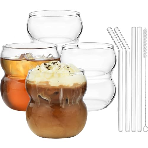 ALINK Bubble Gläs 4er Set Trinkglas,380ML gerippte trinkgläser,wave glas,Latte Macchiato Gläser,Eiskaffee Gläser,Longdrinkgläser Cocktailgläser von ALINK