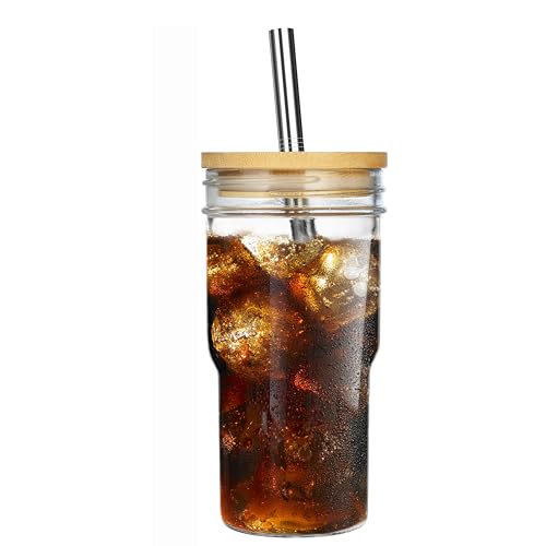 ALINK Cocktail Gläser 4er Set, Bier Glas,475 ML Can Longdrinkglas,Wassergläser,Longdrinkgläser,Trinkgläser mit Deckel und Strohhalm,für Eiskaffee, Cocktail, Bier, Smoothie von ALINK